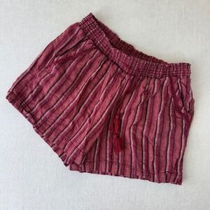 Briggs New York Womens Large Red Striped Linen Blend Boho Tassel Shorts